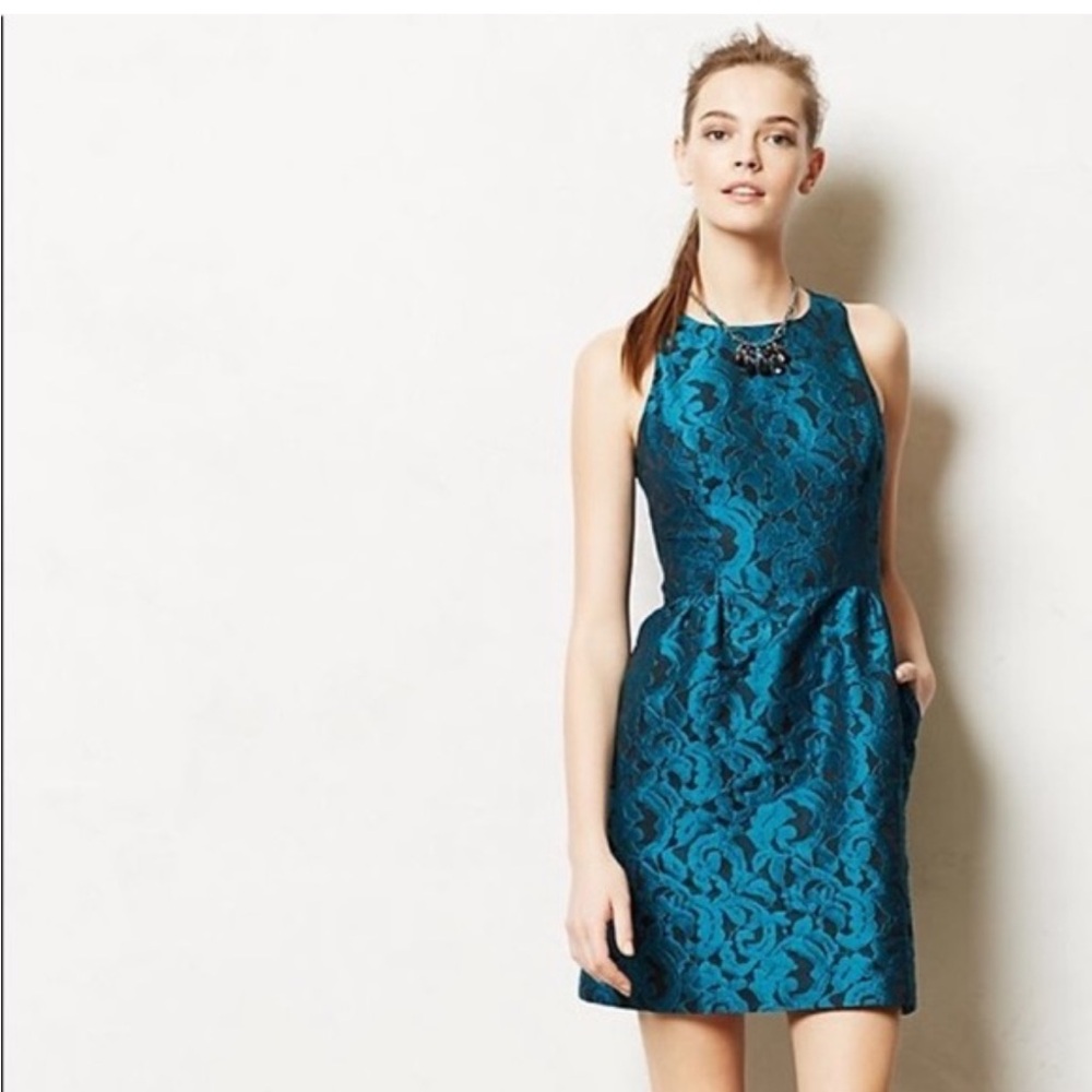 Tabitha Ottava blue jacquard dress, size 6